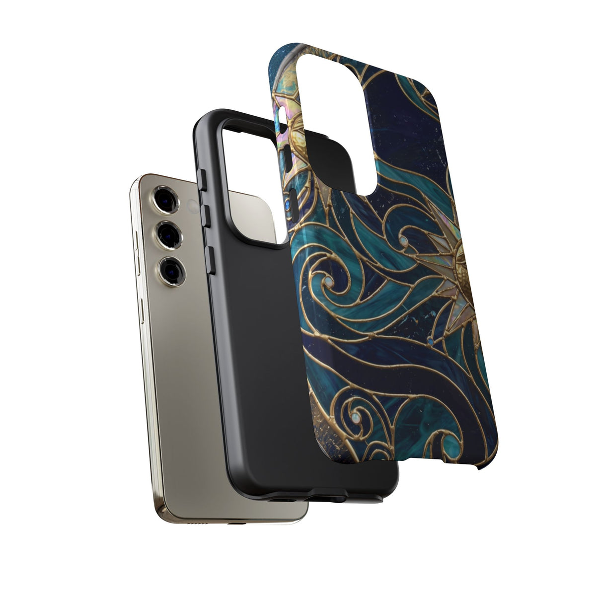 Elegant Teal & Gold Celestial Suns Phone Case