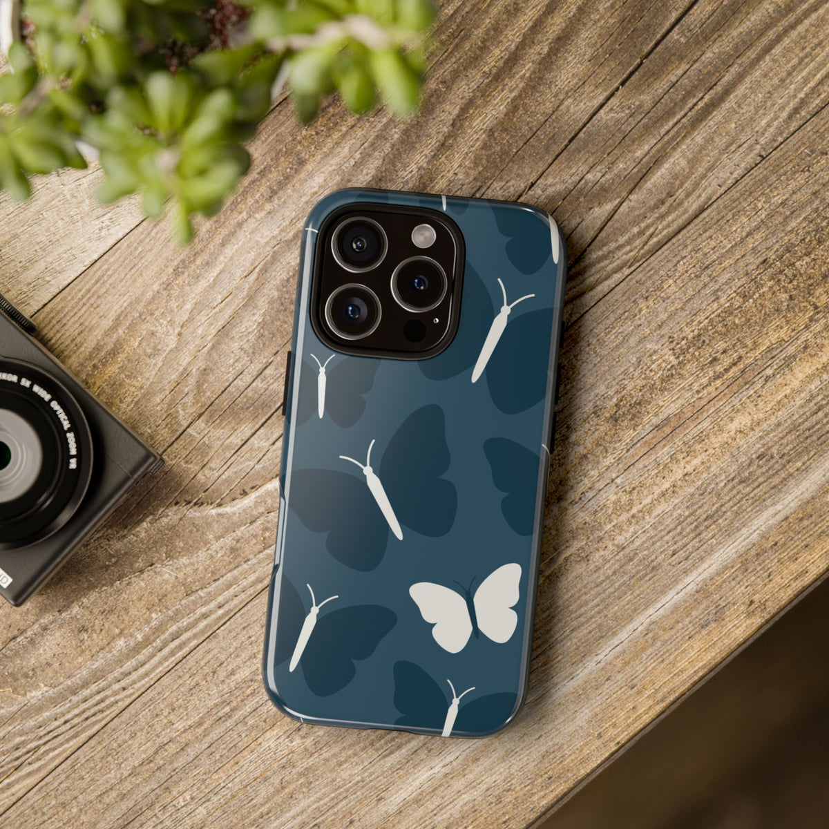 Minimalist Dark Blue Butterfly Pattern Phone Case - Blue Phone Case
