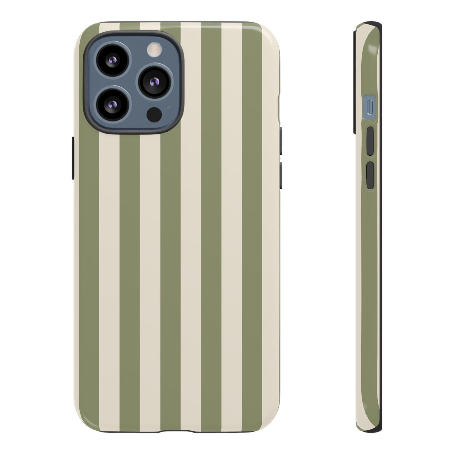 iPhone 13 Pro Max / Glossy Phone Case - ’Olive & Beige Stripe Pattern’ Phone Case