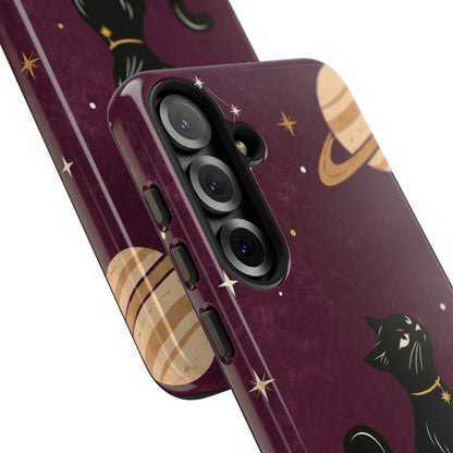 Whimsical Plum Celestial Black Cat Phone Case