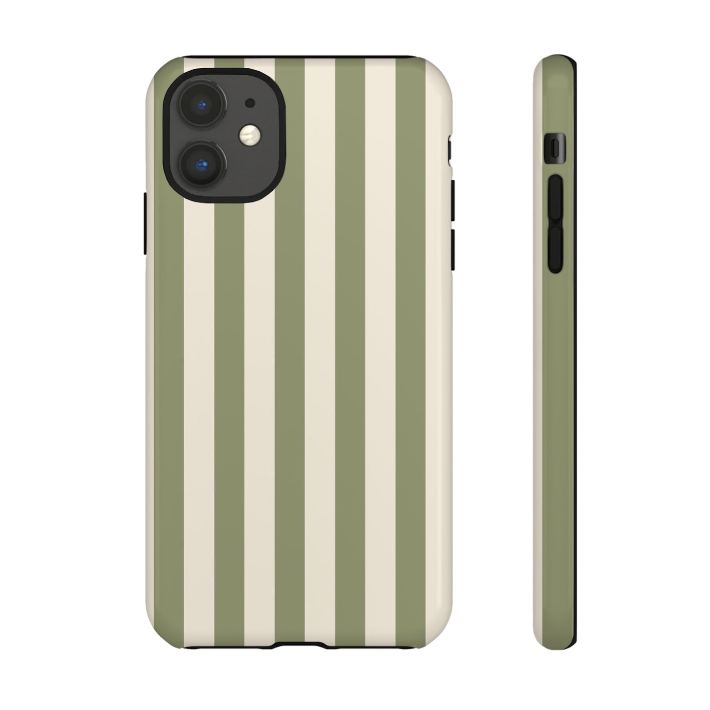 iPhone 11 / Glossy Phone Case - ’Olive & Beige Stripe Pattern’ Phone Case