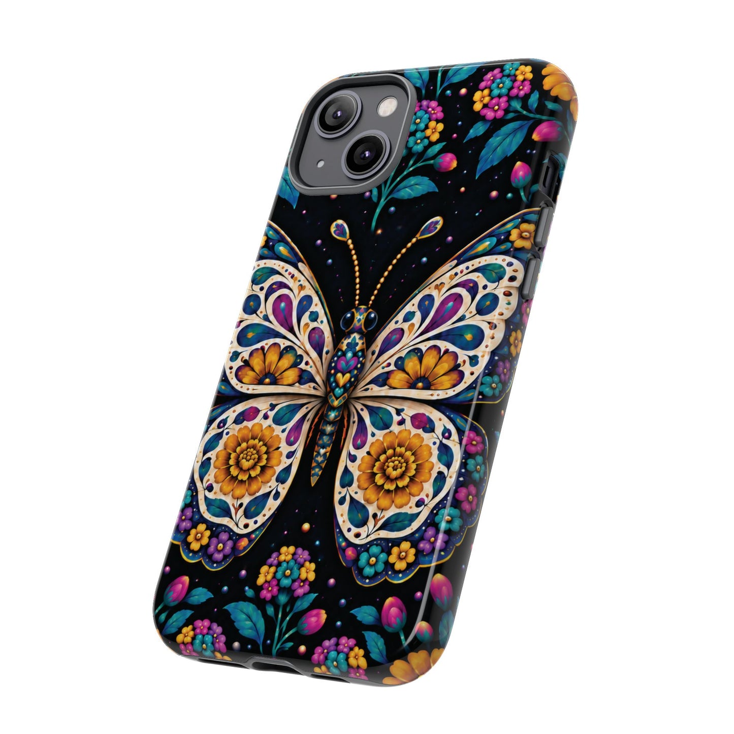 Vibrant Purple and Teal Calavera Butterfly Phone Case - Multicolor Phone Case