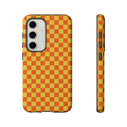 Samsung Galaxy S23 / Glossy Phone Case - Trendy Orange & Yellow Small Checked Pattern Phone Case