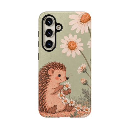 Whimsical Sage Green Hedgehog and Daisy Chain Phone Case - Green Phone Case - Samsung Galaxy S24 / Glossy