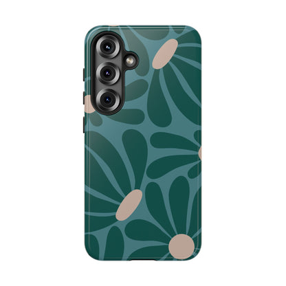 Retro Turquoise Daisy Pattern Phone Case - Green Phone Case - Samsung Galaxy S25 / Glossy
