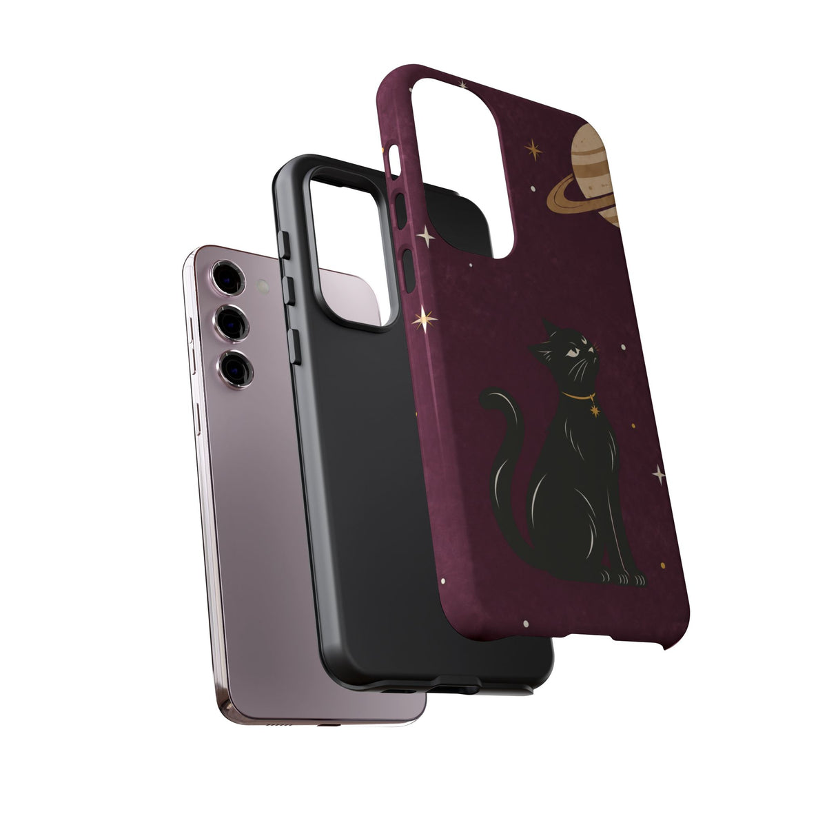 Whimsical Plum Celestial Black Cat Phone Case