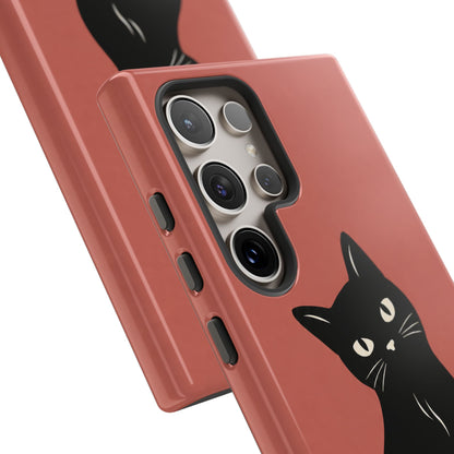 Minimalist Coral Red & Black Cat Phone Case