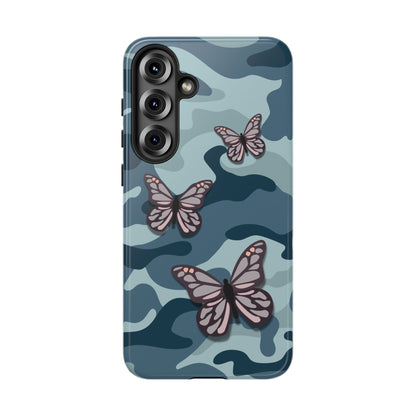 Dark Blue Butterfly Camo Phone Case - Blue Phone Case - Samsung Galaxy S25 Plus / Glossy