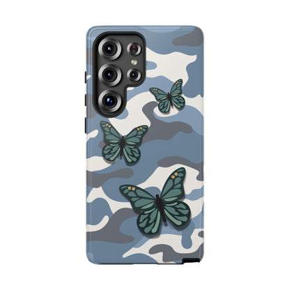Samsung Galaxy S25 Ultra / Glossy Phone Case - Light Blue Butterfly Camo Phone Case
