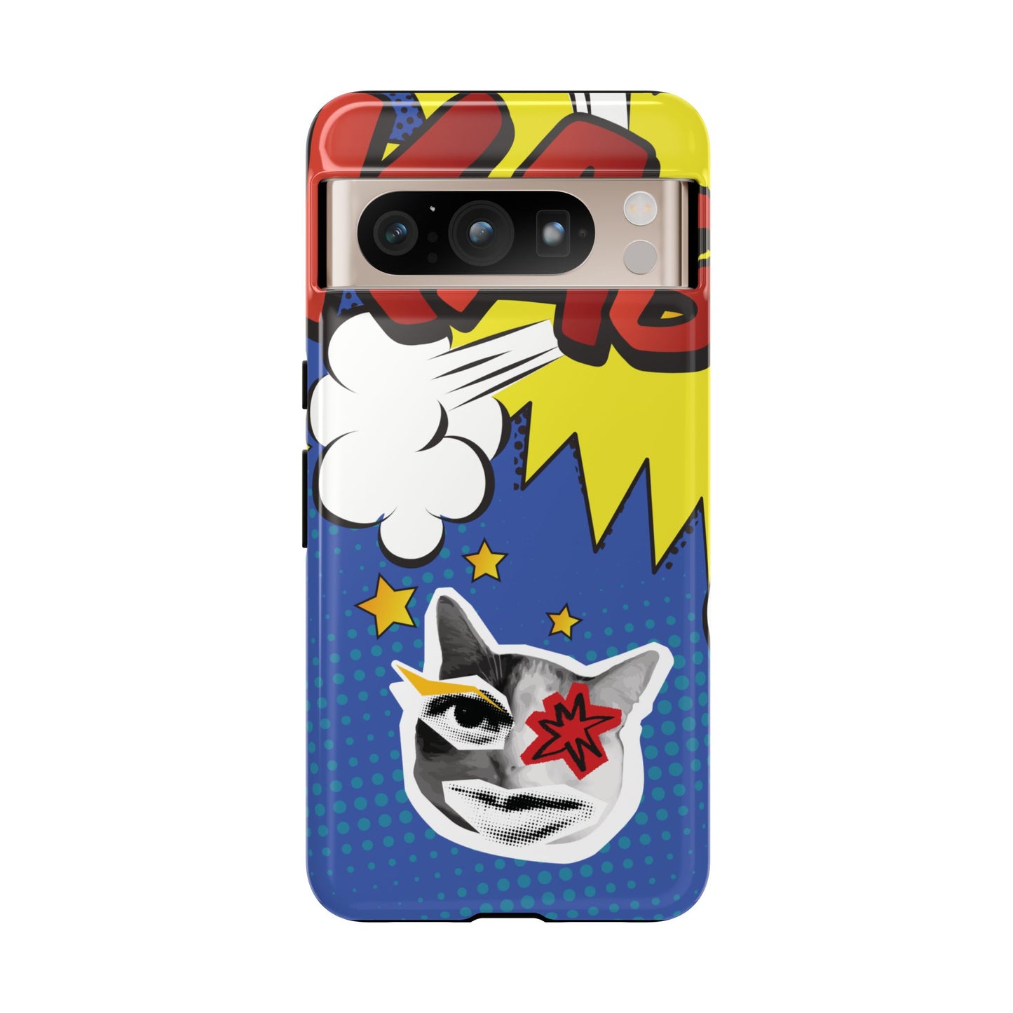 Google Pixel 8 Pro / Glossy Phone Case - Bold Blue Pop Art Cat Phone Case