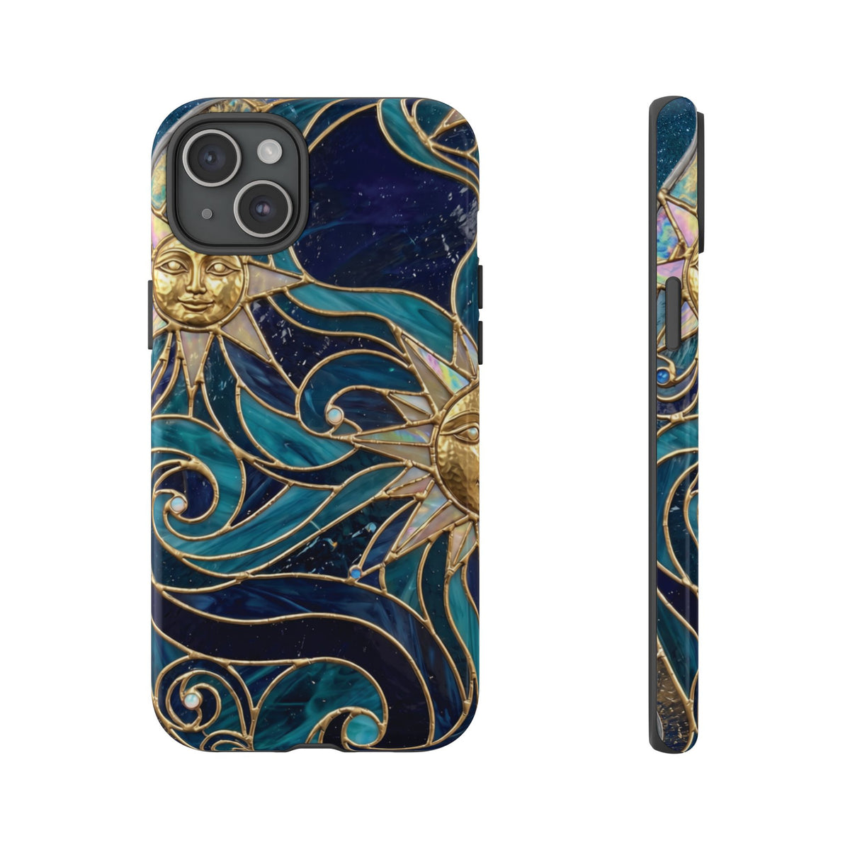 Elegant Teal & Gold Celestial Suns Phone Case