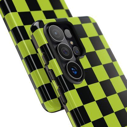 Trendy Neon Lime Green & Black Checked Pattern Phone Case - Green Phone Case