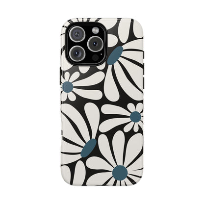 Retro Black Daisy Pattern Phone Case - Black Phone Case - iPhone 16 Pro Max / Glossy