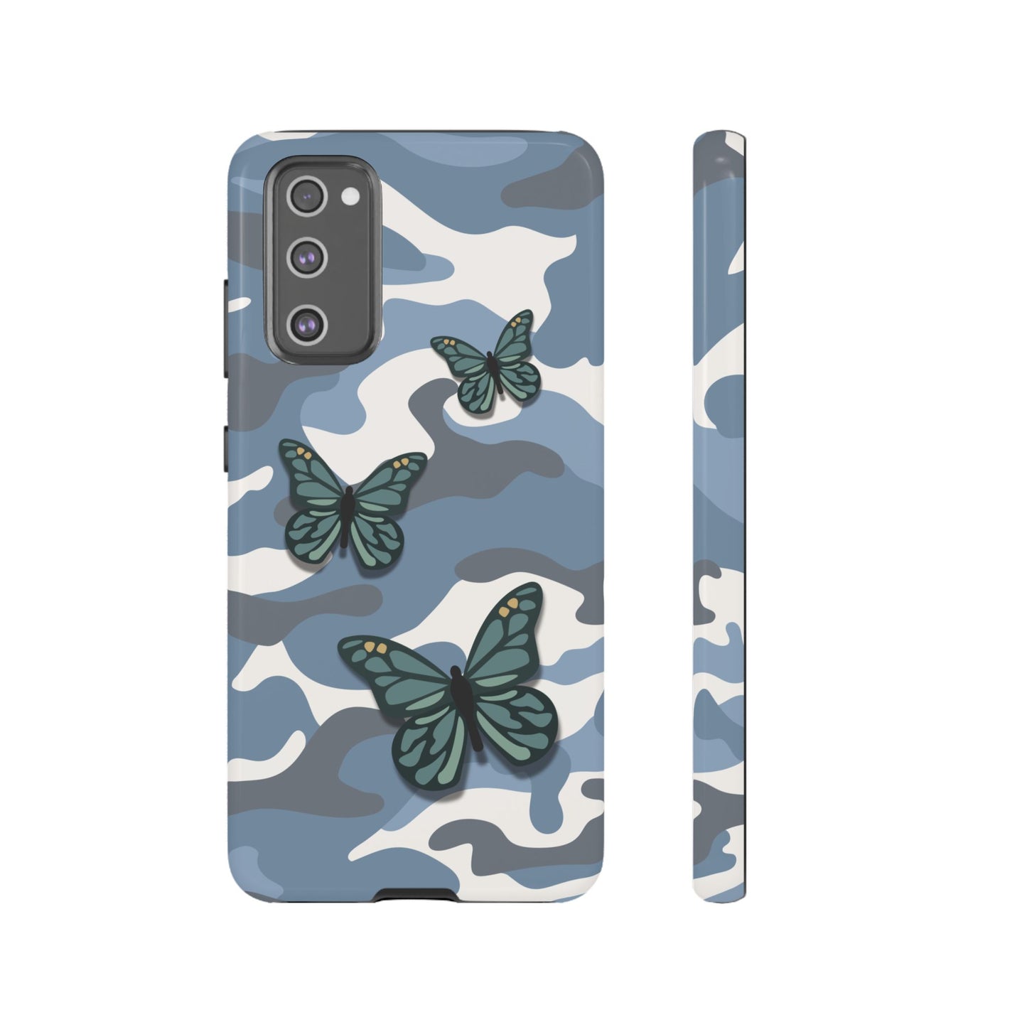 Samsung Galaxy S20 FE / Glossy Phone Case - Light Blue Butterfly Camo Phone Case