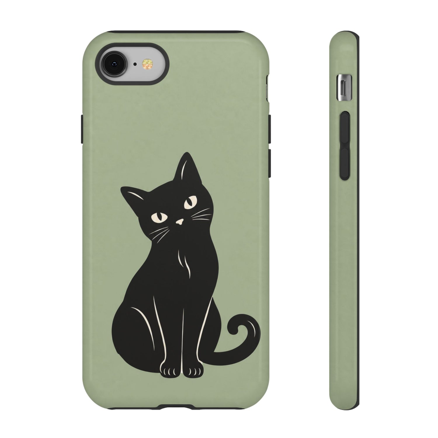 Minimalist Sage Green & Black Cat Phone Case