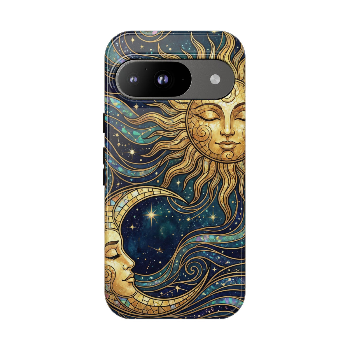 Elegant Teal & Gold Sun and Moon Phone Case