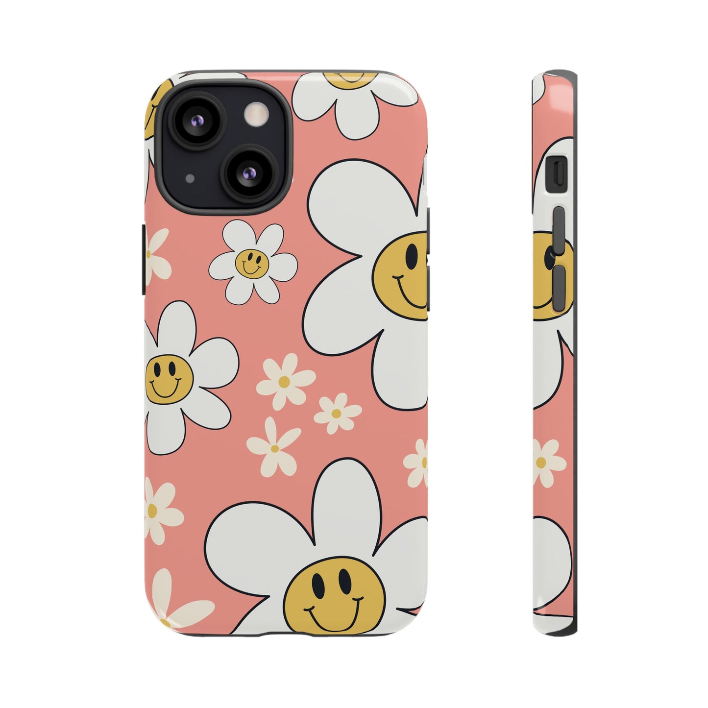 Fun Retro Daisy Pattern with Pink Background Phone Case - Pink Phone Case - iPhone 13 Mini / Glossy