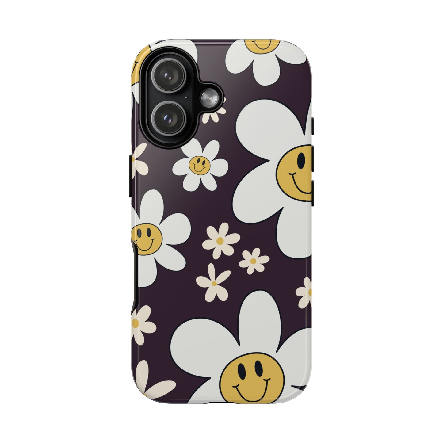 iPhone 17 / Glossy Phone Case - Fun Retro Daisy Pattern with Purple Background Phone Case