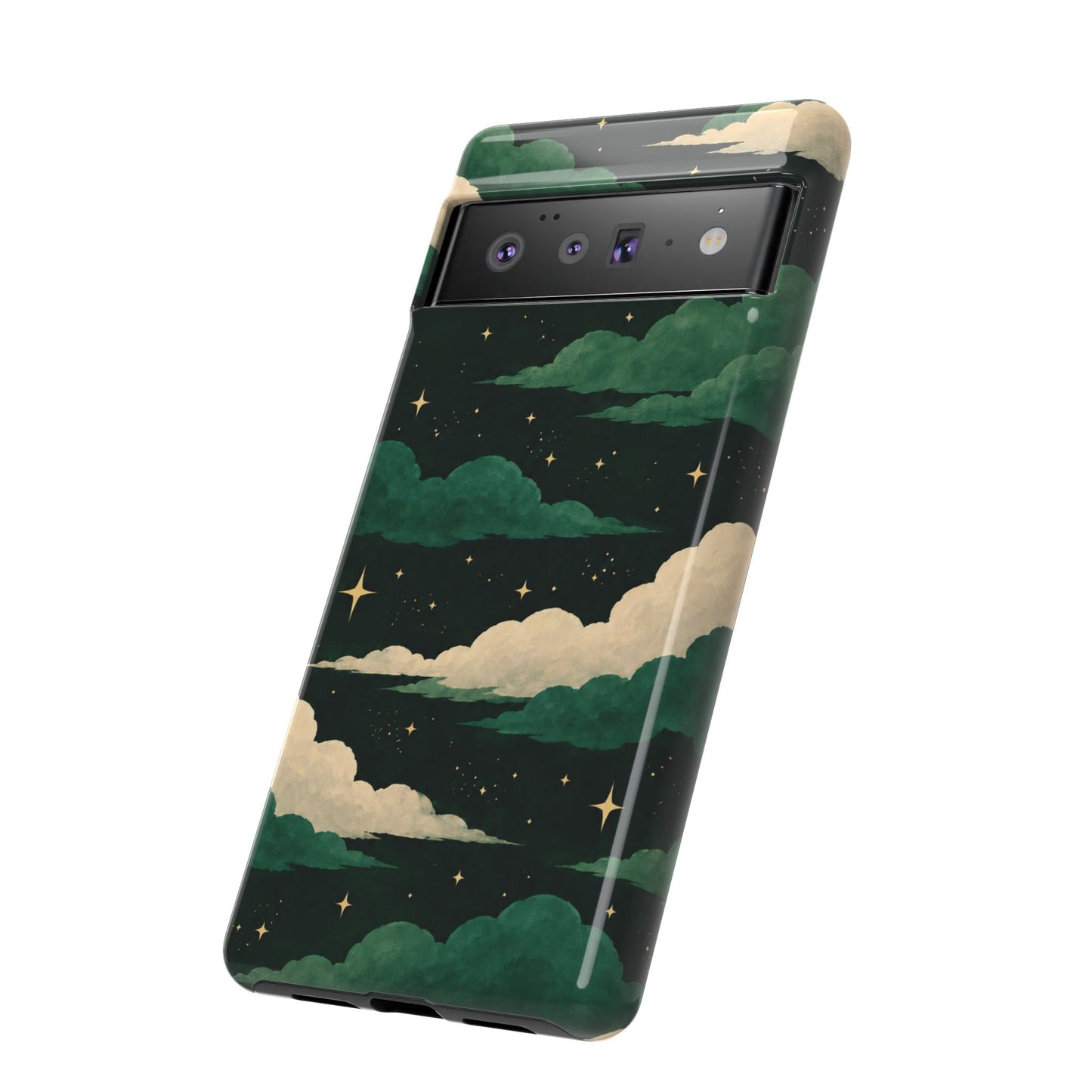 Illustrated Emerald Green Clouds & Stars Phone Case