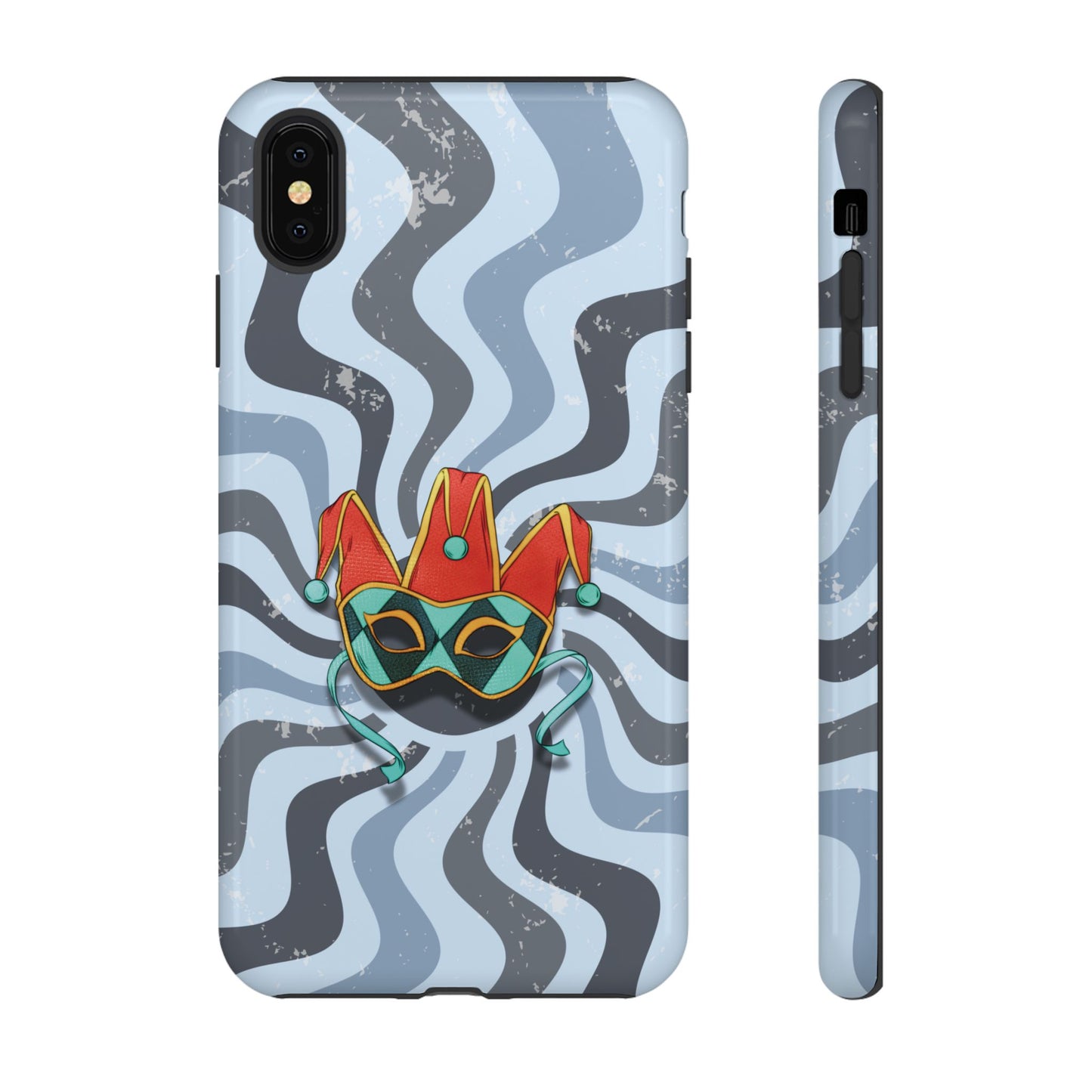 iPhone XS MAX / Glossy Phone Case - Venetian Jester Mask – Blue Retro Soft Revival Phone Case