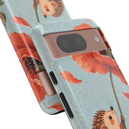 Whimsical Pale Blue Hedgehog and Poppy Phone Case - Blue Phone Case