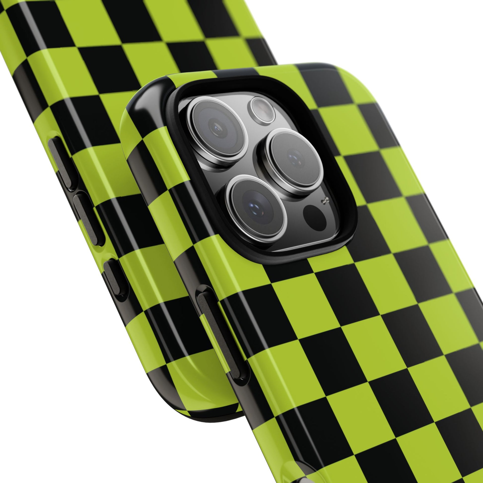 Phone Case - Trendy Neon Lime Green & Black Checked Pattern Phone Case