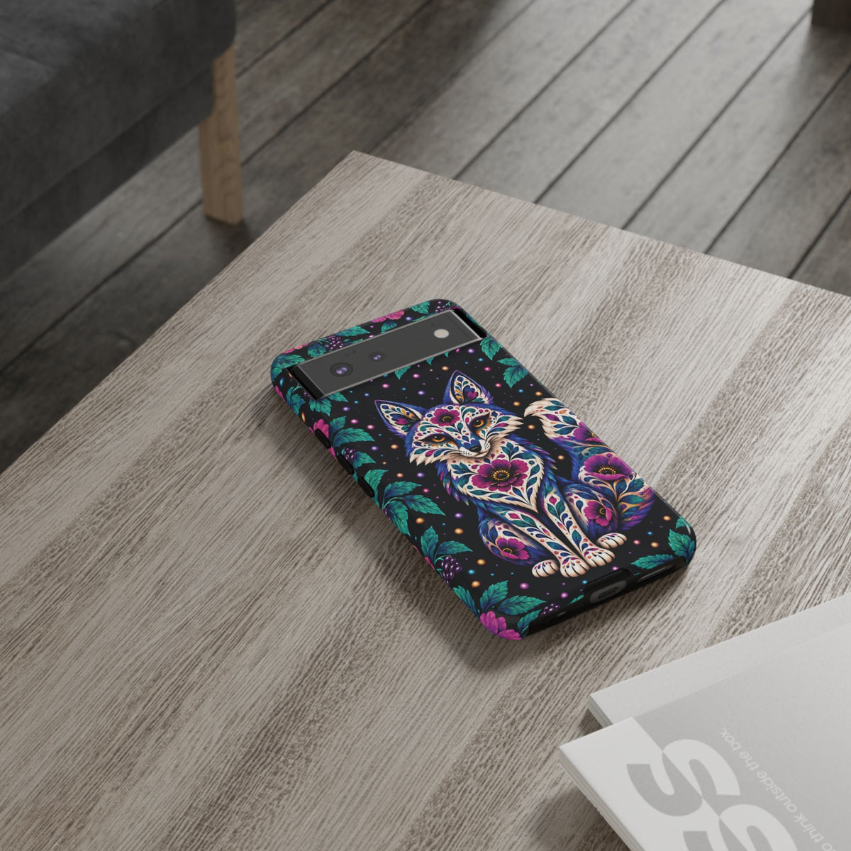 Vibrant Purple and Teal Calavera Fox Phone Case - Multicolor Phone Case