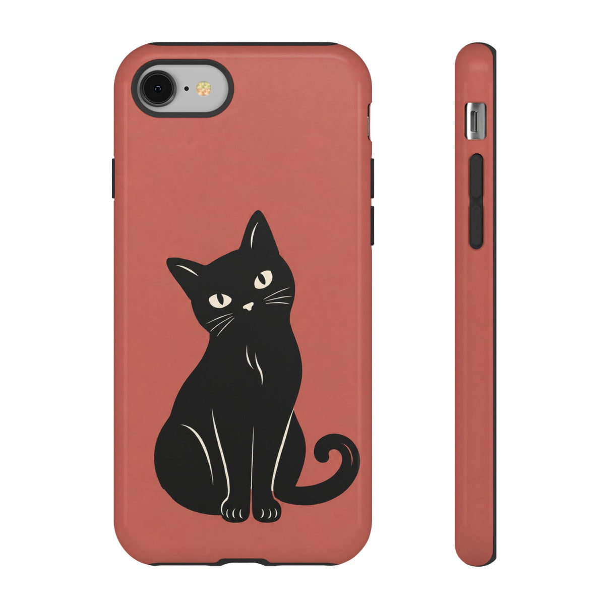 Minimalist Coral Red & Black Cat Phone Case