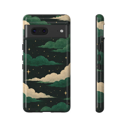Illustrated Emerald Green Clouds & Stars Phone Case