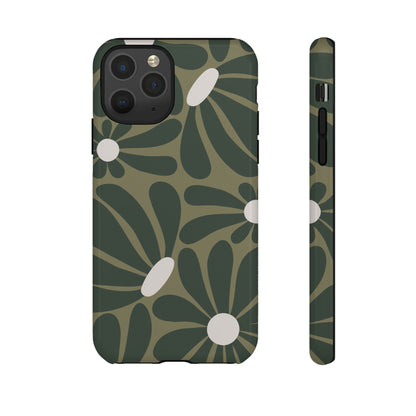 iPhone 11 Pro / Glossy Phone Case - ’Retro Olive Green Daisy Pattern’ Phone Case