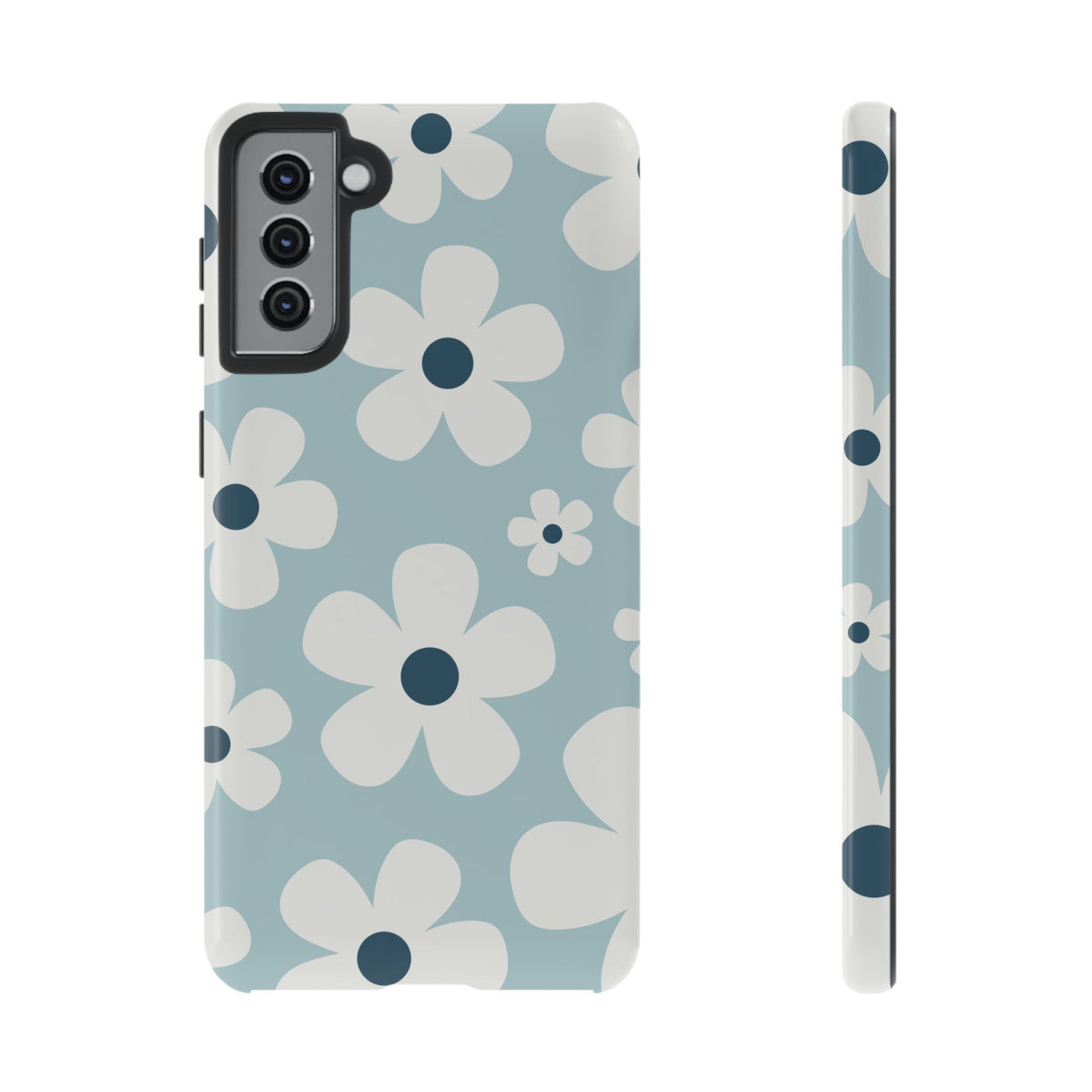Cute Light Blue Daisy Pattern Phone Case - Blue Phone Case - Samsung Galaxy S21 Plus / Glossy