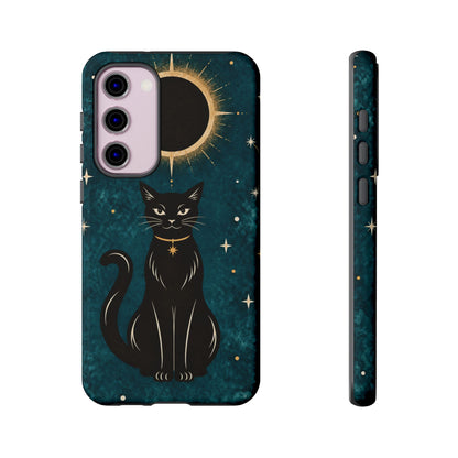 Whimsical Teal Celestial Black Cat Phone Case