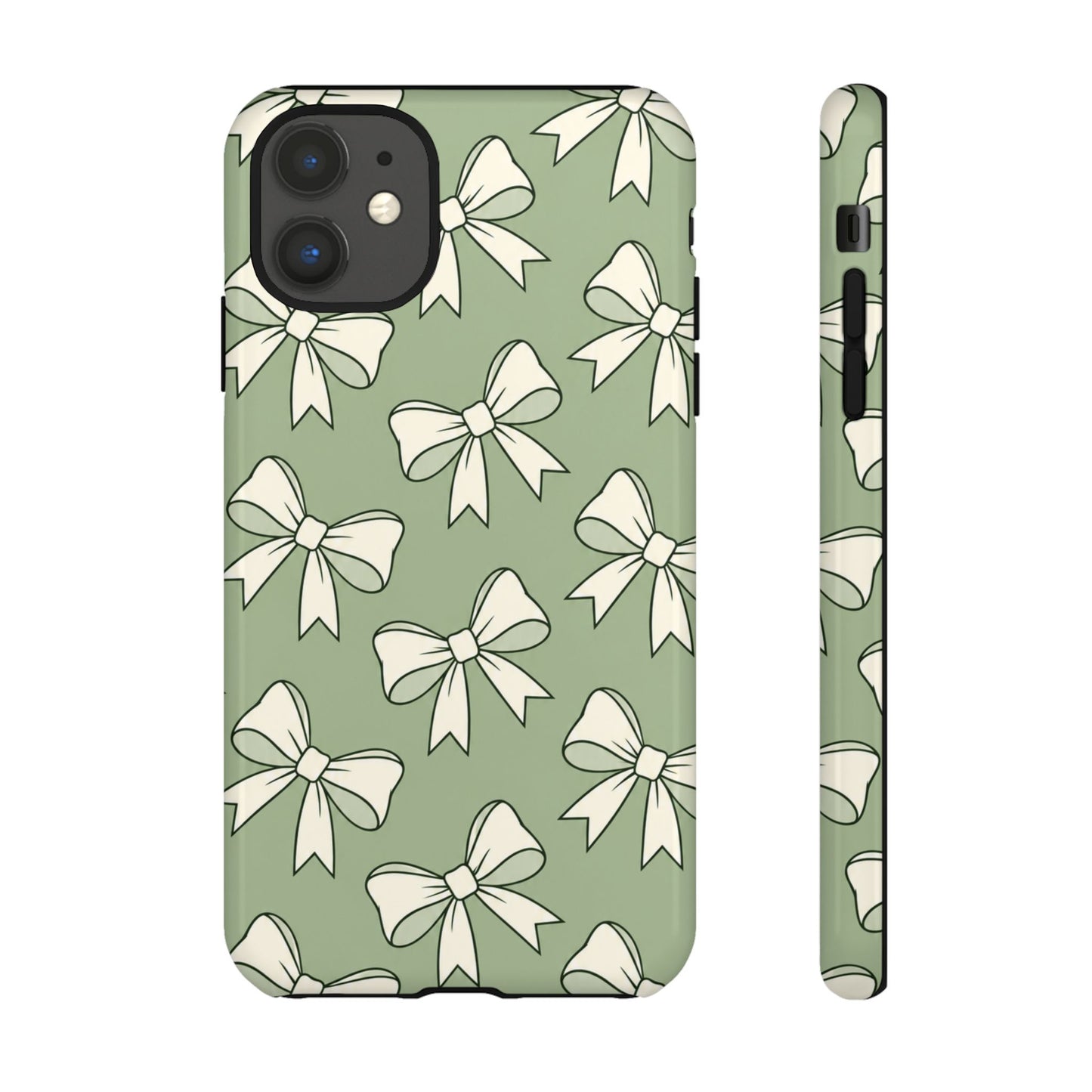 Chic Sage Green Bow Pattern Phone Case