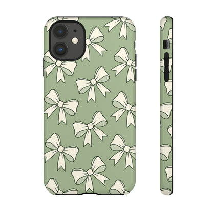 Chic Sage Green Bow Pattern Phone Case