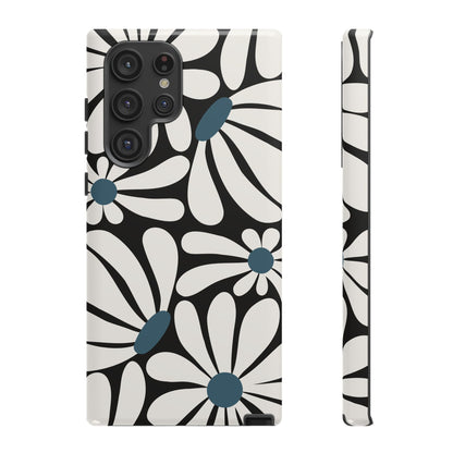 Samsung Galaxy S22 Ultra / Glossy Phone Case - Retro Black Daisy Pattern Phone Case