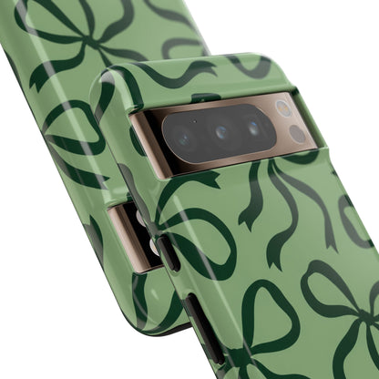 Bold Sage Green and Forest Green Bow Pattern Phone Case