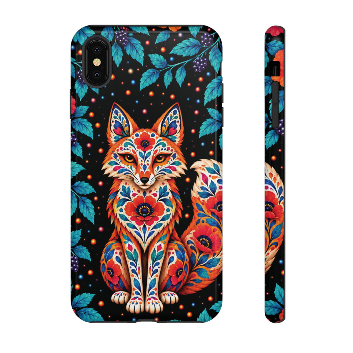 Vibrant Orange and Turquoise Calavera Fox Phone Case - Multicolor Phone Case - iPhone XS MAX / Glossy