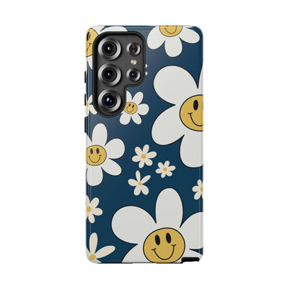 Fun Retro Daisy Pattern with Blue Background Phone Case - Blue Phone Case - Samsung Galaxy S25 Ultra / Glossy