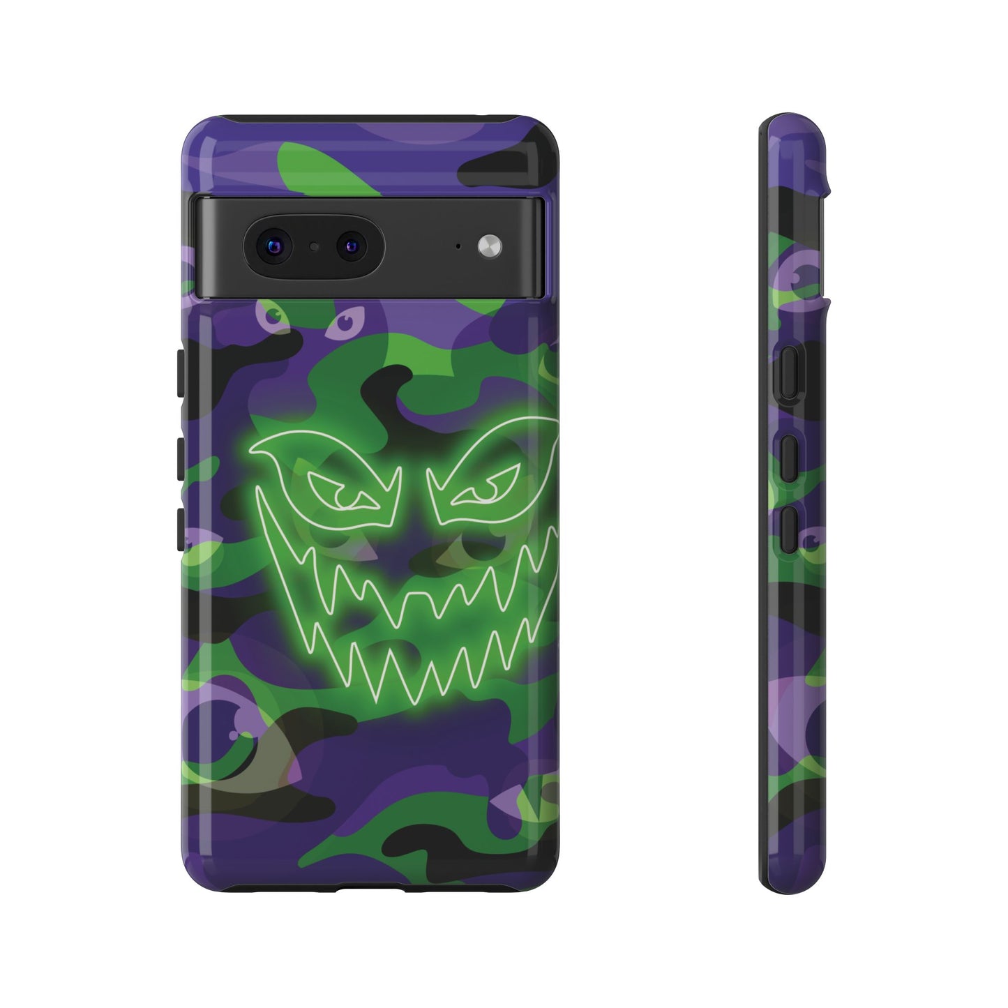 Google Pixel 7 / Glossy Phone Case - Green & Purple Neon Face Camo Phone Case