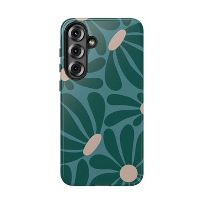 Retro Turquoise Daisy Pattern Phone Case - Green Phone Case - Samsung Galaxy S25 Plus / Glossy