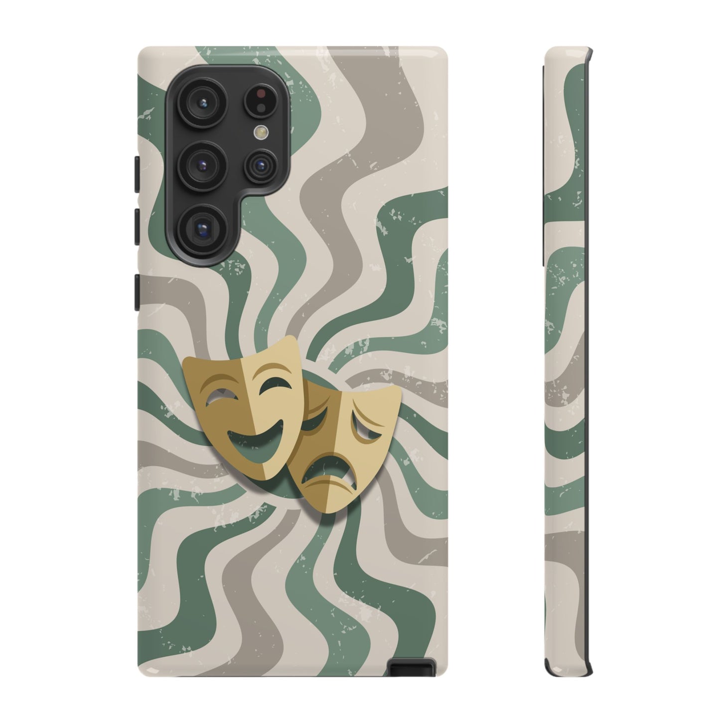 Samsung Galaxy S22 Ultra / Glossy Phone Case - Comedy & Tragedy Masks – Green Minimal Retro Wave Phone Case