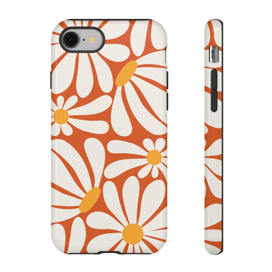 iPhone 8 / Glossy Phone Case - Retro Orange Daisy Pattern Phone Case