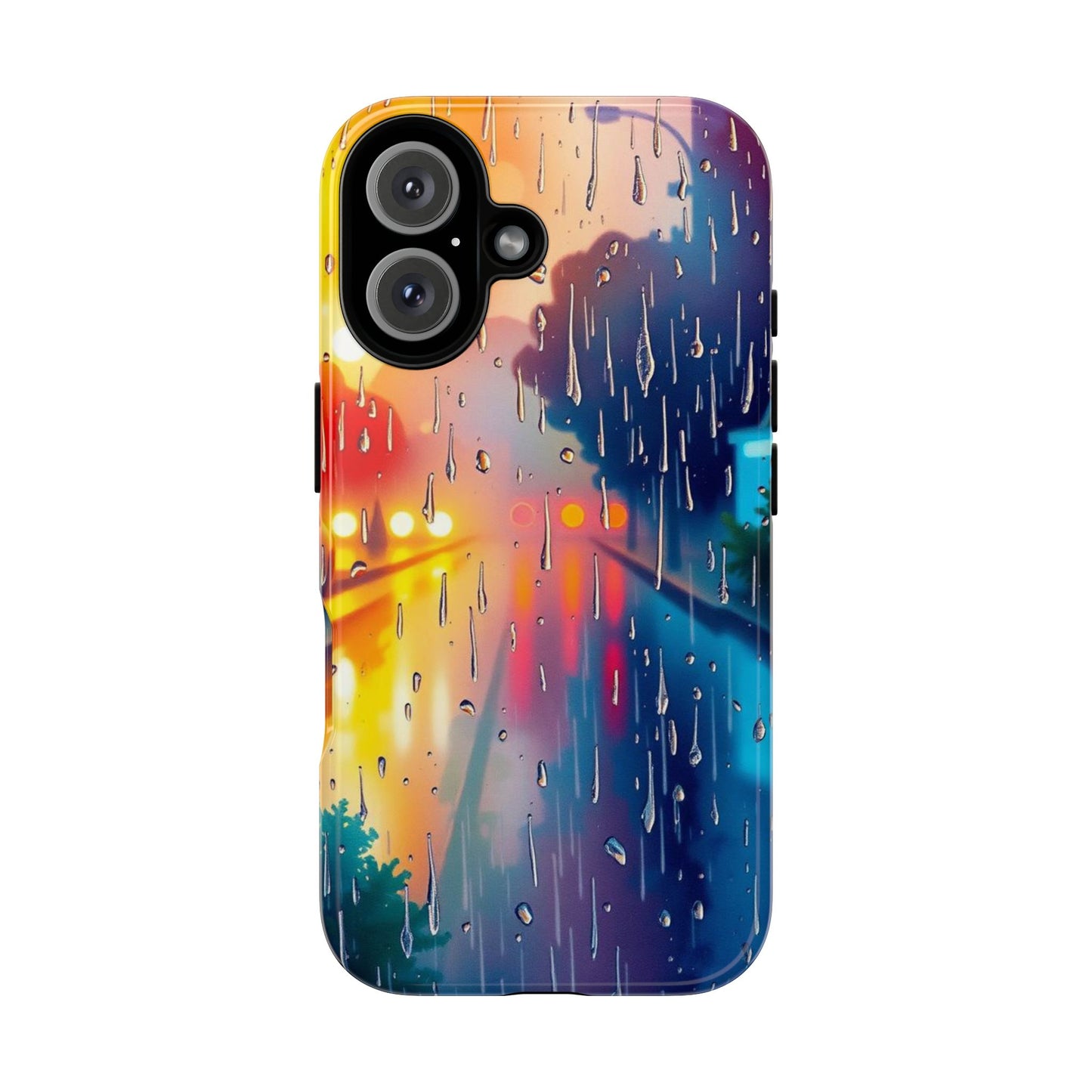 iPhone 16 / Glossy Phone Case - Electric Rain Watercolour Design Phone Case