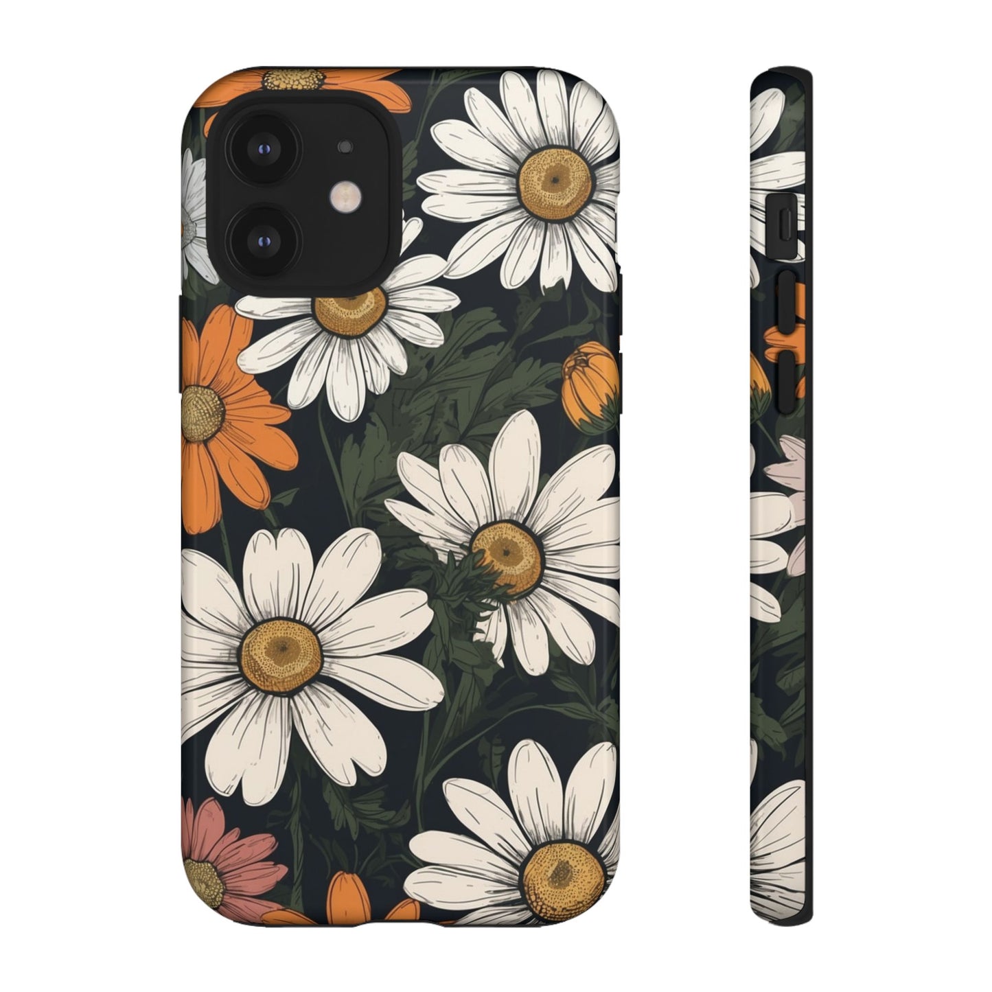 iPhone 12 / Glossy Phone Case - Boho Chic Daisies Floral Pattern ’White Orange & Pink’ Phone Case