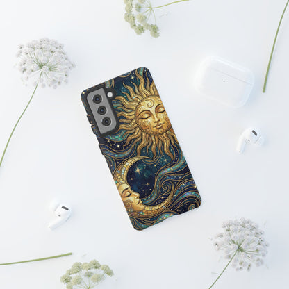 Elegant Teal & Gold Sun and Moon Phone Case
