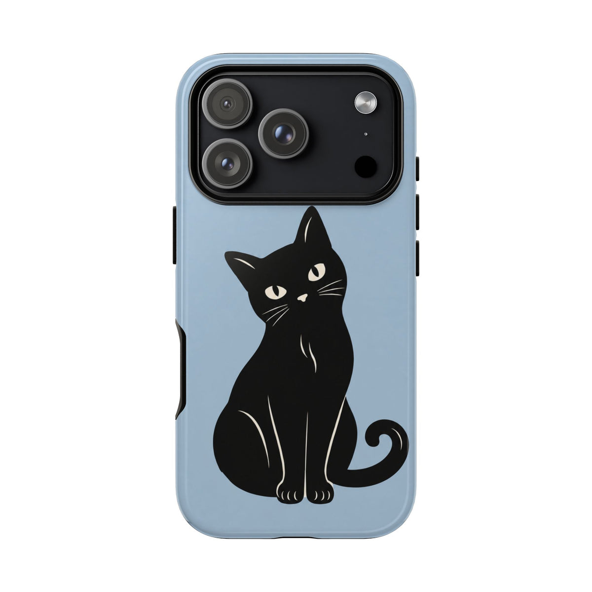 Minimalist Powder Blue & Black Cat Phone Case - Blue Phone Case - iPhone 18 Pro / Glossy