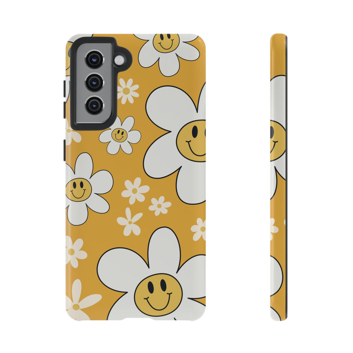 Fun Retro Daisy Pattern with Yellow Background Phone Case - Yellow Phone Case - Samsung Galaxy S21 / Glossy