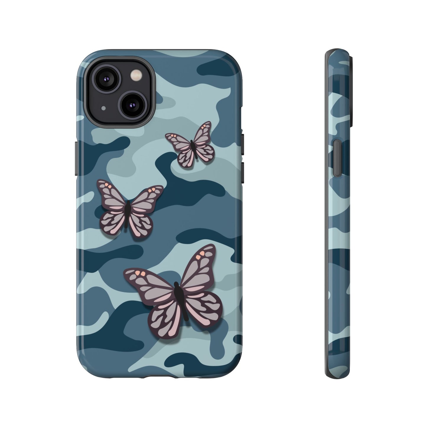 Dark Blue Butterfly Camo Phone Case - Blue Phone Case - iPhone 14 Plus / Glossy