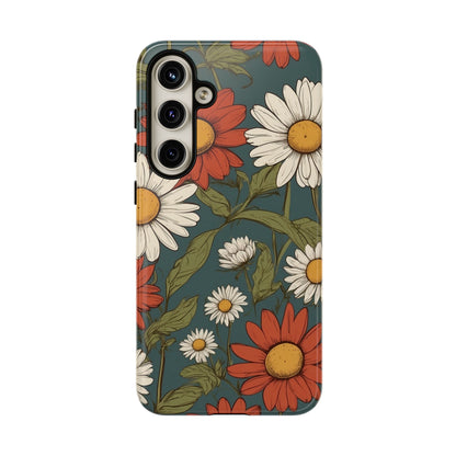 Samsung Galaxy S24 Plus / Glossy Phone Case - Boho Chic Daisies Floral Pattern ’White & Red’ Phone Case