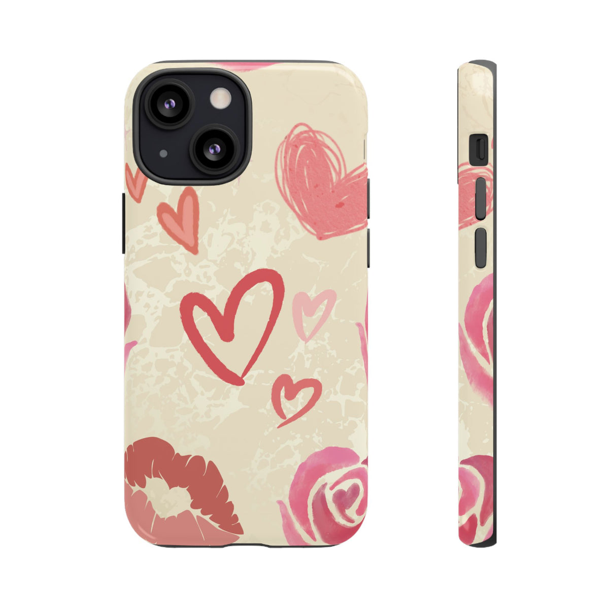 Cute Pink Heart & Rose Pattern Phone Case - Pink Phone Case - iPhone 13 Mini / Glossy